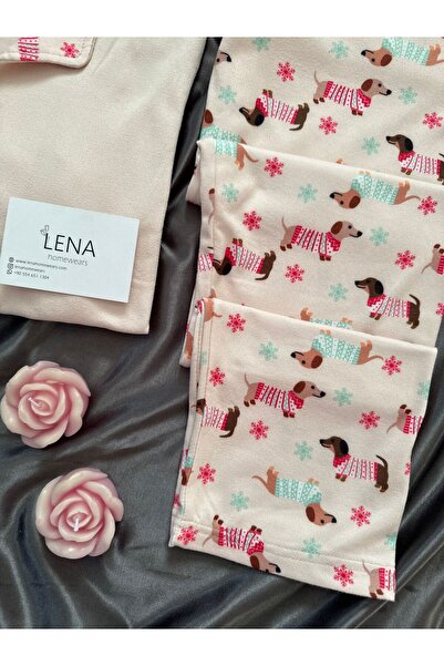 Lena Homewears Σετ θερμικής πιτζάμες με κουμπιά με σχέδια σε σκόνη Dogi