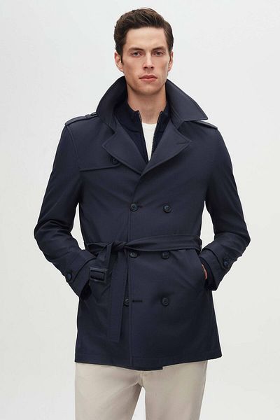 D'S Damat Ds Damat Regular Fit Navy Blue Epaulet με ζώνη μέσης Top Coat/Trenckot