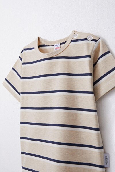 Breeze 1-4 Years Boy Beige Melange Placket Striped T-Shirt