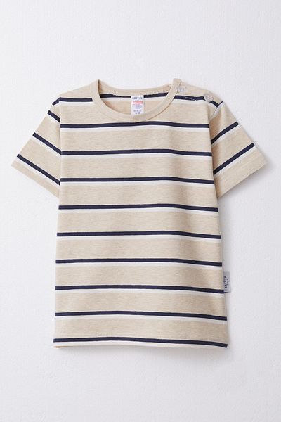Breeze 1-4 Years Boy Beige Melange Placket Striped T-Shirt