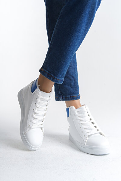 Moda Değirmeni Λευκό-Μπλε Γυναικείες Κοντές Μπότες BG1147-101-0007