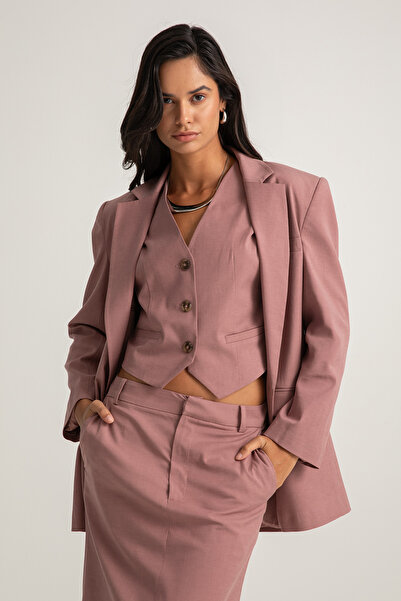 boneqa barcelona Tek Düğmeli Pembe Blazer Ceket