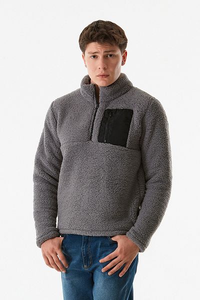 Fulla Moda Λούτρινο φούτερ με γιακά με μισό φερμουάρ