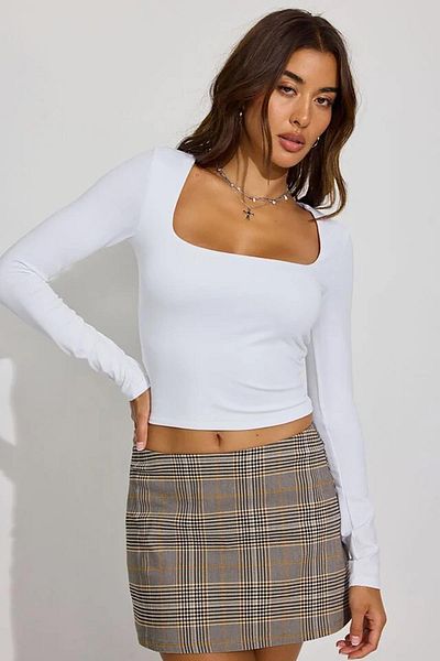 Seeh White Square Collar Long Sleeve Women's Body Sh206
