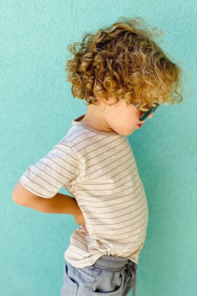 Breeze 1-4 Years Boy Beige Melange Placket Striped T-Shirt