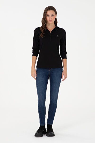 U.S. Polo Assn. Γυναικείο μαύρο φούτερ με λαιμόκοψη πόλο 50289541-VR046