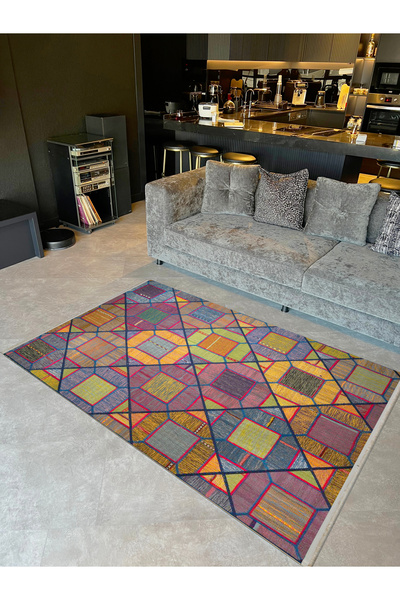 Rugs Modern Halı مجموعة مايا ألوان داكنة وأشكال متعددة الألوان منقوشة بقاعدة ...