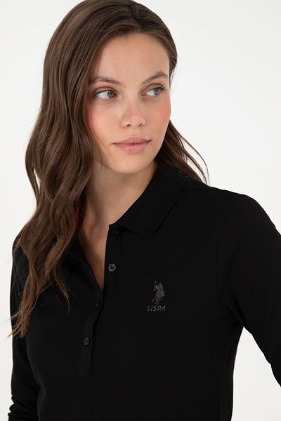 U.S. Polo Assn. Hanorac negru de bază cu gât polo de damă 50289541 -vr046