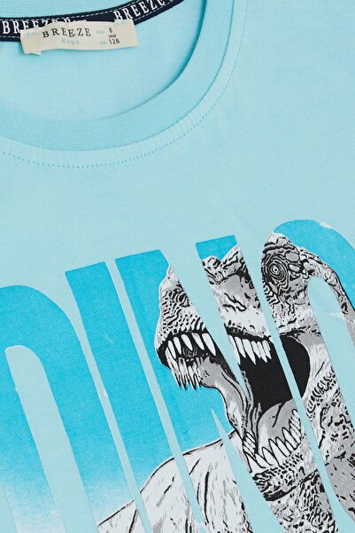 Breeze Boy's T-Shirt Roaring Dinosaur Printed Age 5-10, Light Blue
