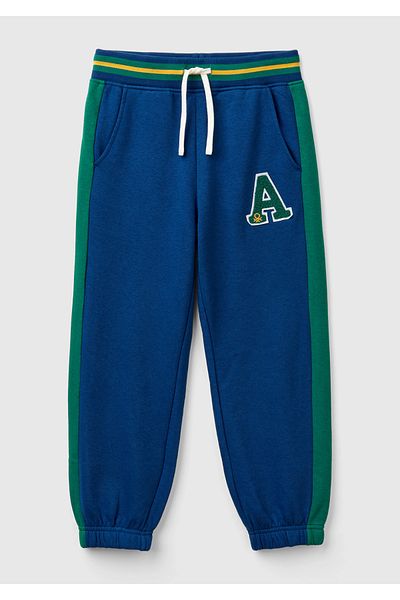 United Colors of Benetton Saks Blue pentru băieți - Pantaloni de trening cu dungi contrastante și talie elastică