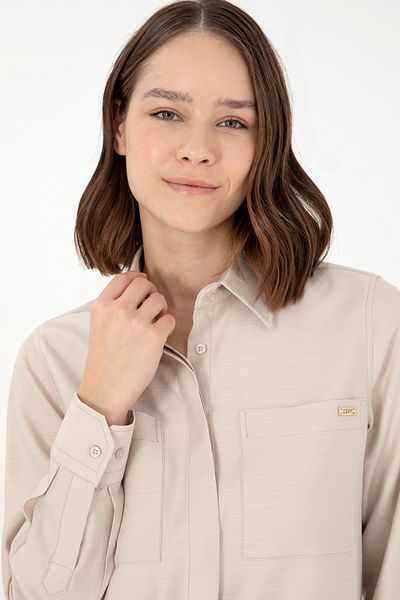 U.S. Polo Assn. Women's Stone Long Sleeve Tunic Shirt 50293568-Vr049