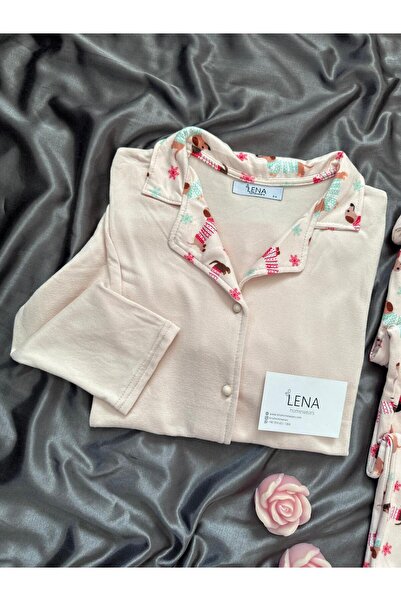 Lena Homewears Σετ θερμικής πιτζάμες με κουμπιά με σχέδια σε σκόνη Dogi
