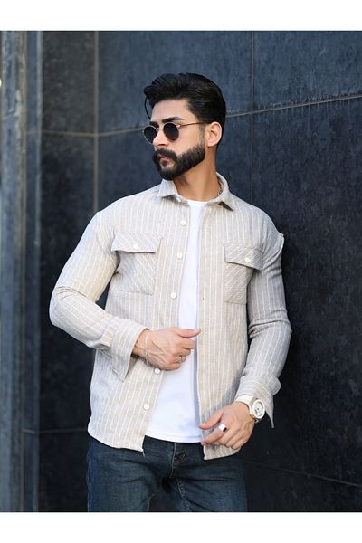 YNGMENCLASS Textured Striped Jacket Looking Coffee Shirt