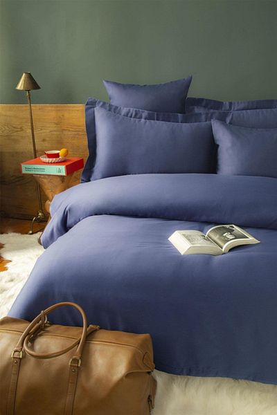 İssimo Home Simply Navy Blue Satin Duvet Cover Set Single Green