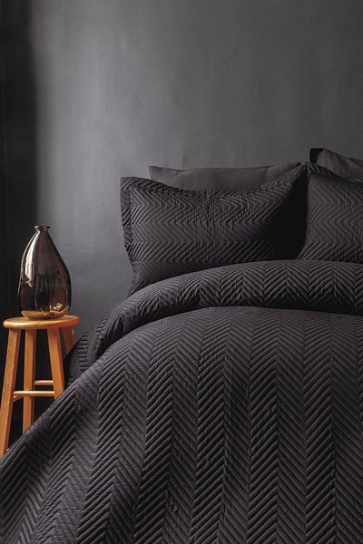 İssimo Home Simply Anthracite Cotton Satin Double Bedspread Set