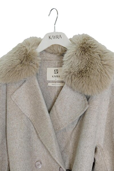 Kayra Premium Wool Fur Double Breasted Button-Up Coat