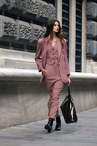 boneqa barcelona Tek Düğmeli Pembe Blazer Ceket