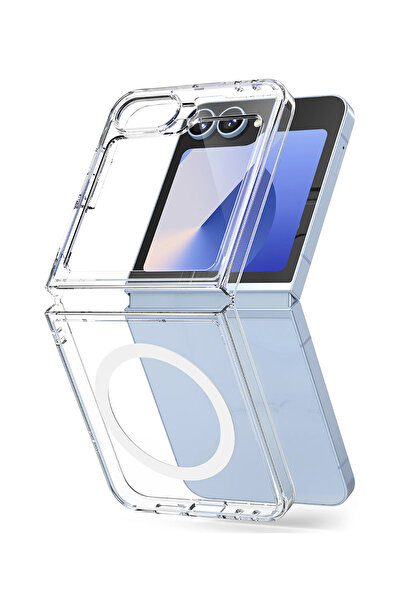 Fibaks Galaxy Z Flip 6 - 7 FE Kılıf Magsafe Wireless Kablosuz Şarj Destekli Sert Şeffaf Darbe Emici Kapak