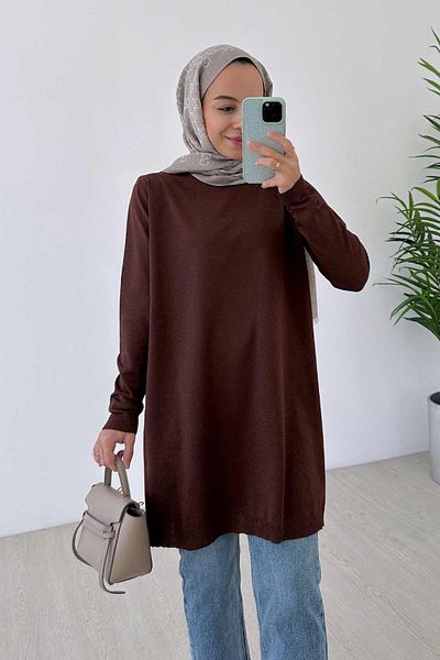 Ka Hijab Mercerized Hijab Tunic - Καφέ Βασικό Μοντέλο
