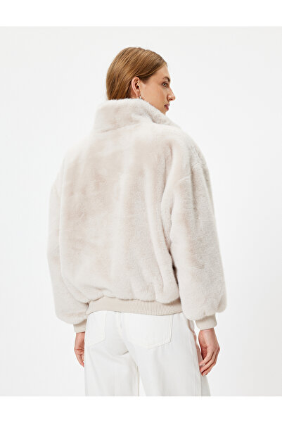 Koton Plyšový oversize kabát s límečkem na zip