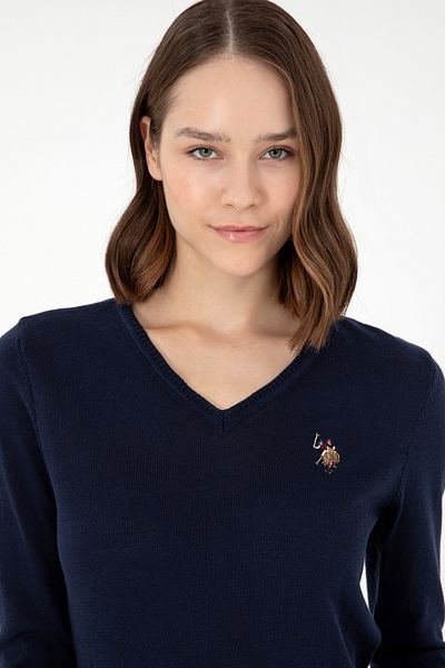 U.S. Polo Assn. Γυναικείο πουλόβερ Navy Blue V Neck Basic 50288983-VR033