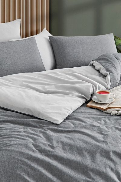 Tabu Home Double Sided Anthracite Yarn Painted Duvet Cover Set - Double
