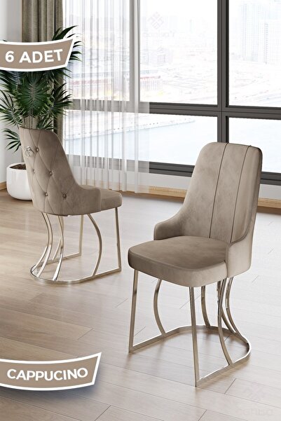 Canisa Puva Serisi 6 Adet Cappucino Sandalye 1.sınıf Babyface Ithal Kumaş Kro...