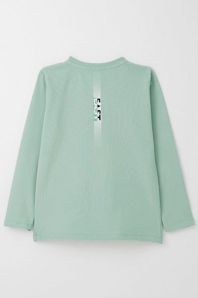 Breeze Tricou cu mânecă lungă pentru băiat cu text imprimat 6-12 ani, verde apă