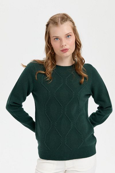 Desen Triko Pulover de lână verde pentru femei - decolteu, fără cusături, tricot diamantat
