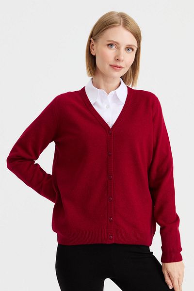 Desen Triko Women's V-Neck Cardigan Wool Cherry