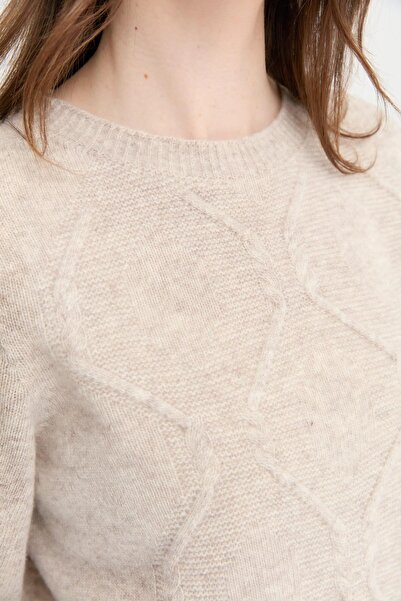 Desen Triko V.Beige Women's Wool Sweater - Zero Collar, Seamless Baklava Knit