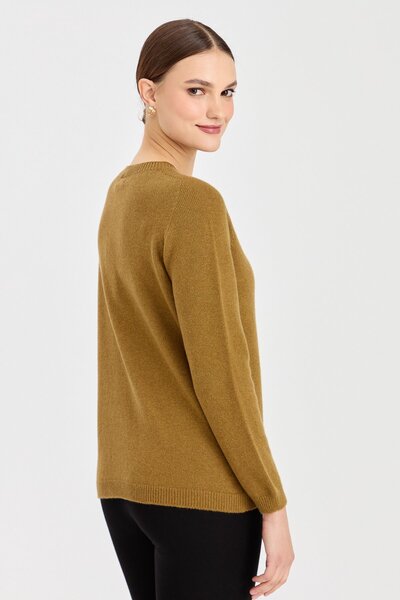 Desen Triko Women's Crew Neck Classic Wool Sweater O.Khaki
