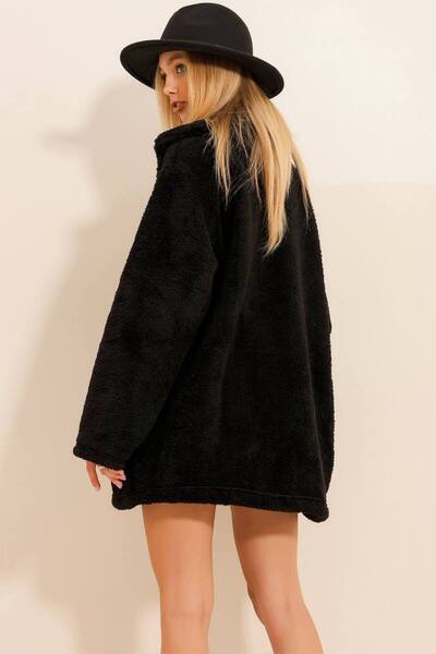 memetti m şekil Дамско меко плюшено палто с голям размер, закопчано отвътре и отвън