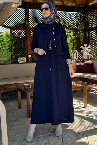 Rabia Şamlı فستان تريكو باللون الأزرق الداكن