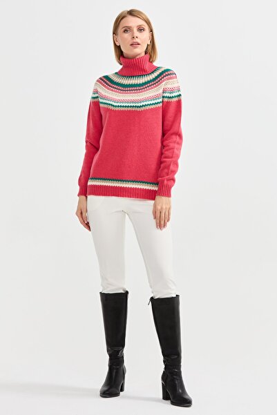 Desen Triko Women's Full Turtleneck Wool Sweater Y.s.pink