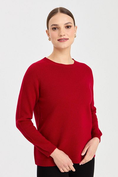 Desen Triko Women's Crew Neck Classic Wool Sweater Red.