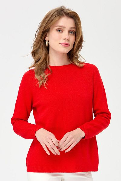 Desen Triko Women's Crew Neck Classic Wool Sweater Coral