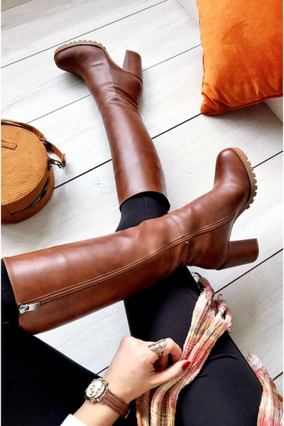 Lesia Tan Skin Γυναικείες καθημερινές μπότες με χοντρό τακούνι