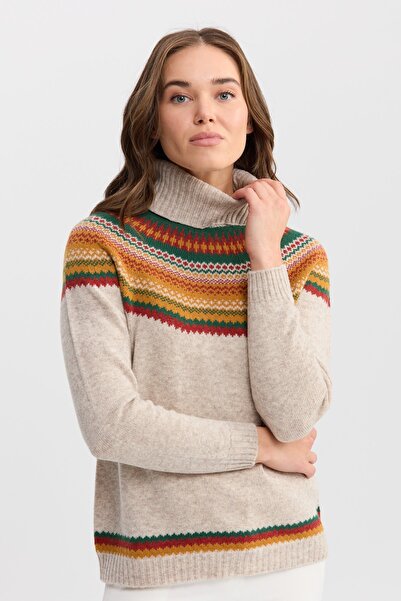 Desen Triko Women's Full Turtleneck Wool Sweater V.beige