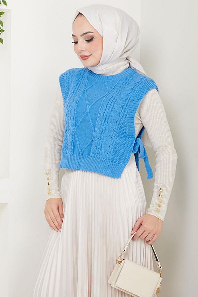 hafsamina Blue Knitwear Sweater - Side Tie Hm2552