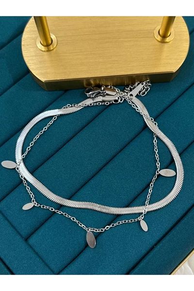 YASİN TOPÇU Steel Marginal Stylish Design Anklet