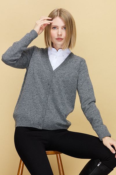 Desen Triko Women's V-Neck Cardigan Wool Smoked