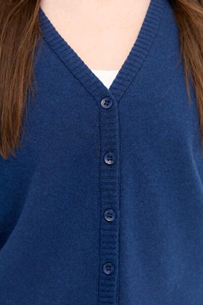 Desen Triko Wool Indigo Women's V-Neck Cardigan
