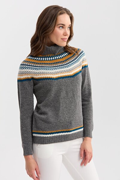 Desen Triko Γυναικείο μάλλινο πουλόβερ καπνιστό πλήρες ζιβάγκο