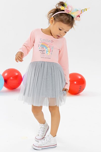 Breeze فستان بناتي كم طويل، مطبوع قوس قزح، 1.5-5 سنوات، بودرة