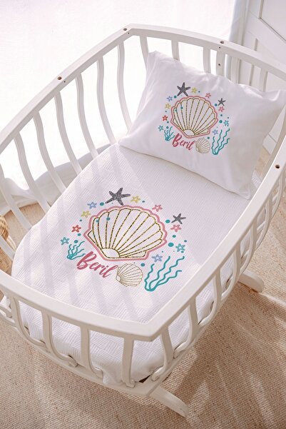 Lilabio İsme Özel 70x120 Park Yatak Ve Anne Yanı Pike Seti Deniz Kabuğu