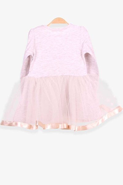 Breeze Kız Çocuk Uzun Kollu Elbise Kedi Nakışlı Pullu 1.5-5 Yaş, Bej Melanj