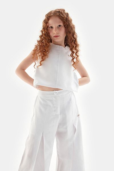 Tyess Bg Store Girl's White Trousers 23Ss0Tj4218