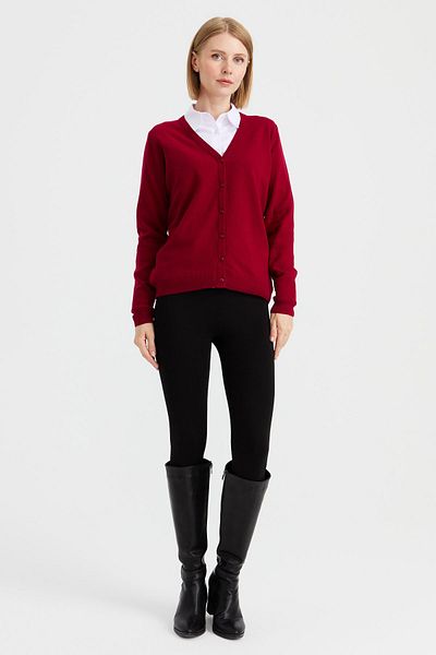 Desen Triko Women's V-Neck Cardigan Wool Cherry
