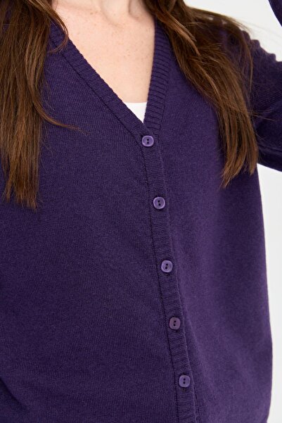 Desen Triko Wool K.Purple V-Neck Women's Cardigan